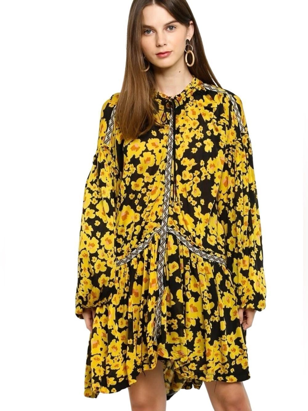 Free People Love Letter Floral Tunic in Black Size Small